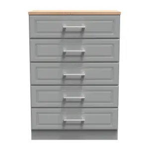 Kent Ready assembled Matt dark grey light oak effect 5 Drawer Chest of drawers (H)1075mm (W)765mm (D)415mm