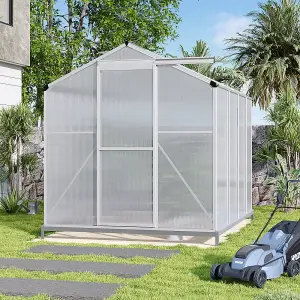 Rustproof Aluminium Framed Polycarbonate Garden Plants Grow House Large Walk-In Green House with Base and Roof Vent