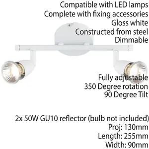 Adjustable Ceiling Spotlight Gloss White 2 Light Bar Downlight Modern Lamp