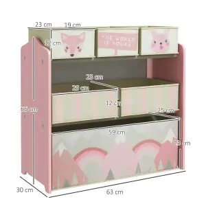 ZONEKIZ Kids Storage Unit with 6 Boxes, Childrens Toy Storage Organiser, Pink