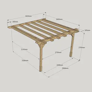 Wall Mounted Double Premium Pergola - Wood - L360 x W360 x H270 cm - Light Green