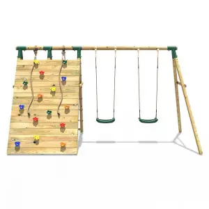 Rebo Beat The Wall Wooden Swing Set with Double up & Over Climbing Wall -Capstone