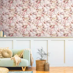 Galerie Blooming Wild Pink Romantic Daisy Motif Wallpaper Roll