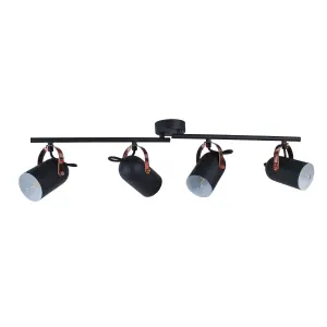 Letto Black and Copper 4 Light Ceiling Spotlight Bar