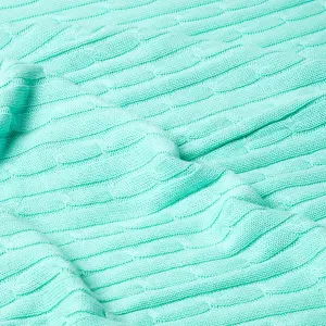 Homescapes Cotton Cable Knit Pastel Green Throw, 150 x 200 cm