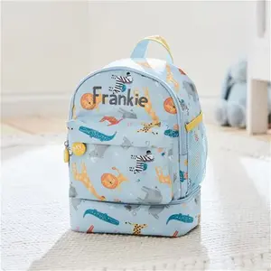 Personalised Safari Mini Backpack With Compartment - Personalised Toddler Backpack In Light Blue - Kids Backpack - Back To School - My 1st Years