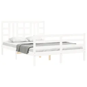 Berkfield Bed Frame with Headboard White King Size Solid Wood