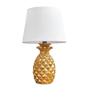 ValueLights Contemporary Pineapple Design Gold Effect Table Lamp With White Shade