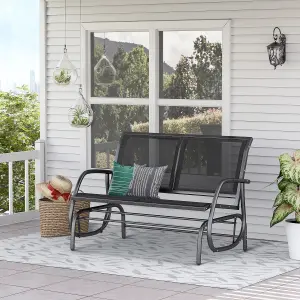 Outsunny 2-Person Patio Glider Bench Gliding Chair Loveseat w/ Armrest Black