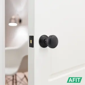 AFIT Lined Door Knob Set Matt Black - 1 Pair of Mortice Knobs (55mm), Latch (76mm) & Hinges (76mm) for Internal Doors