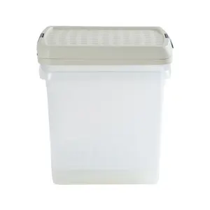 Wham Clip 2x 14L Square Plastic Storage Boxes with Secure Clip Lock Lids. L:29 x W:29 x H:26cm Clear/Stone/Slate Grey