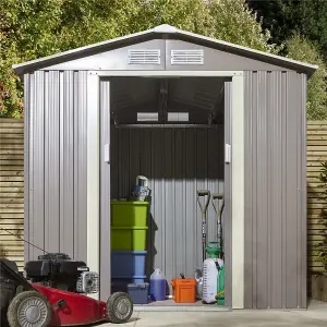 6 x 4 Double Door Metal Apex Shed (Light Grey)