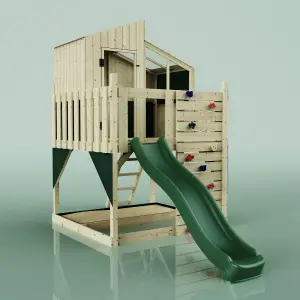 PolarPlay Kids Scandinavian Style Climbing Platform & Playhouse with Slide - Flavia Green