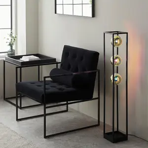 Luminosa Bologna Complete Floor Lamp, Matt Black, Iridescent Glass