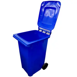 240L Blue Large Outdoor Garden Waste Recycling Wheelie Bin With Rubber Wheels Handle & Lid