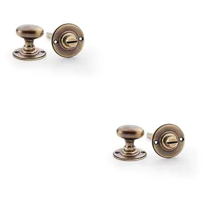 2 PACK - Traditional Oval Thumbturn & Release Lock - Antique Brass - Bathroom Door WC