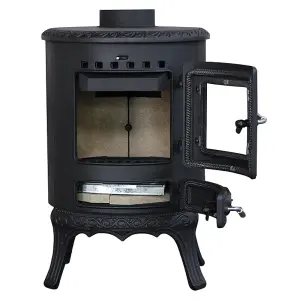 SunDaze Black Wood Burning Stove Cast Iron Woodburner Fireplace 5KW Defra Eco Design