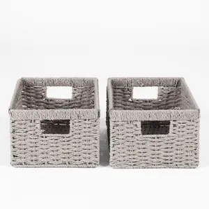 Storage Baskets Natural Rope Durable Foldable 2 Organiser Wicker Hamper, Grey