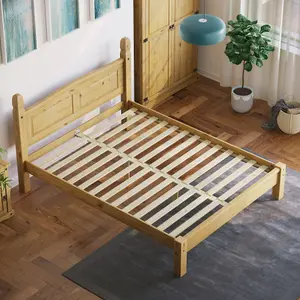 Vida Designs Corona 5ft King Size Solid Wood Bed Frame Distressed Waxed Pine, Low Foot End, 200 x 150cm