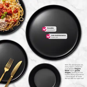 Crockery Set Una - 6 of each dinnerware, dishwasher- and microwave-safe - black 24 pc