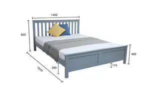 ECASA Wooden Bed Frame With Slatted Designed Headboard and Solid Plain Footboard Double Size 4FT 6 Grey