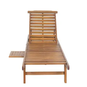 Charles Bentley FSC Acacia Wooden Reclining Sun Lounger With Pull Out Tray