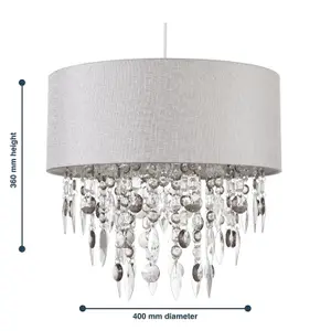 First Choice Lighting Large 40cm Easy Fit Shade in Grey with Acrylic Droplets