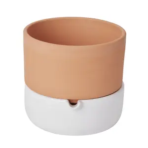 Verve Terracotta & white Clay Plant pot (Dia) 16.1cm, (H)14.5cm, 600ml