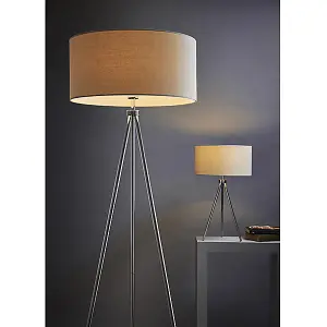 Luminosa Tri 1 Light Table Lamp Chrome, Ivory Linen Effect, E27