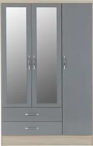 Nevada Grey Gloss 3 Door 2 Drawer Mirrored Wardrobe