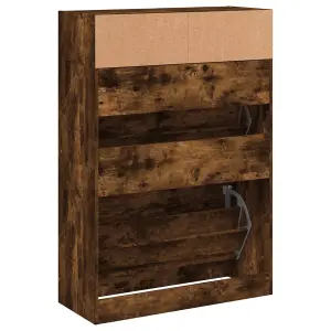 Berkfield Shoe Cabinet with 2 Flip-Drawers Smoked Oak 80x34x116 cm