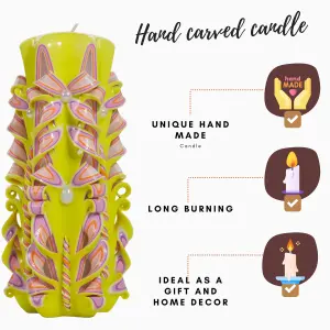 Hand-carved Artisanal Candles 22cm Tall - Unique Yellow Style Eco-Friendly, Smokeless - Italian Inspired Design 20+ Hour Burn Time