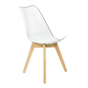 Soho Clear and White Plastic Dining Chair with Squared Light Wood Legs