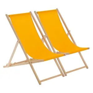 Harbour Housewares - Folding Wooden Garden Deck Chairs - Orange - Pack of 2