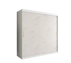 Elegant White Geneva T Sliding Door Wardrobe W2000mm H2000mm D620mm - Modern Design, Gold Handles, Extensive Storage