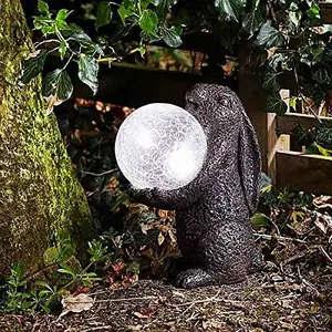 Solar Powered LED 'Hare Magic' Statue Garden Ornament