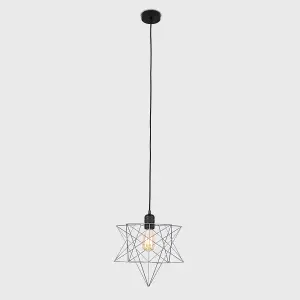 ValueLights Sadira Retro Matt Black Ceiling Pendant Light Fitting with Grey Geometric Star Shade