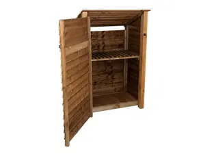 Wooden tool store (roof sloping back), garden storage with shelf W-119cm, H-180cm, D-88cm - brown finish