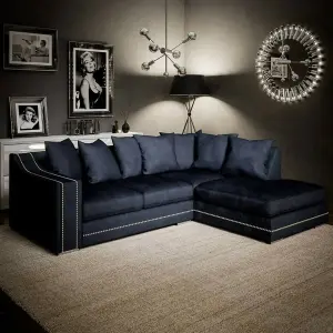 Kensington Deluxe Chenille Corner Sofa 3 - 4 Seater L Shaped Corner Sofa Right Hand Facing Charcoal