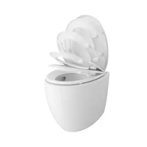 GoodHome Kentia White Rimless Wall hung Round Toilet pan with Soft close seat