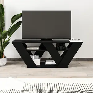 Decortie Pipralla Modern TV Stand Unit with Shelves for Up to 43" TVs Black Bute 110cm