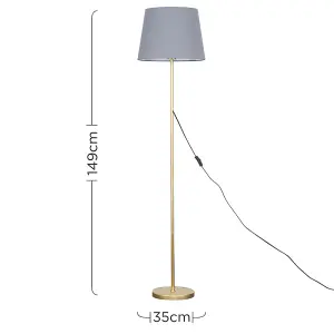 ValueLights Modern Standard Floor Lamp In Gold Metal Finish With Grey Tapered Shade