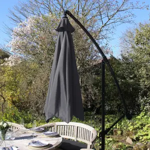 Grey 3m Cantilever Garden Parasol Hanging Umbrella