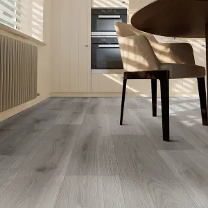 Grey Modern Wood Effect Anti-Slip Vinyl Flooring for Home, Shops, & Offices, 2.5mm Thick Vinyl Sheet-1m(3'3") X 3m(9'9")-3m²