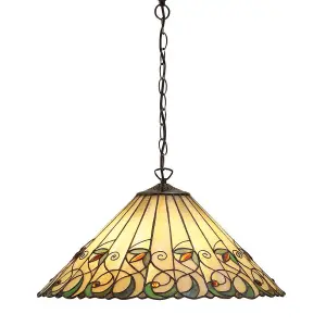 Luminosa Jamelia 3 Light Large Ceiling Pendant Dark Bronze, Tiffany glass, E27