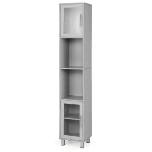 Costway Bathroom Tall Cabinet Slim Freestanding Storage Organizer Cupboard 2 Glass Doors