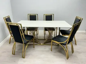 Amelia  Ceramic 180cm Gold + Windsor Dining Chair (Set of 6)