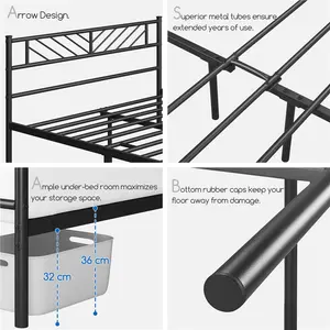 Minimalist Metal Slatted Bed Platform with Arrow Design Headboard Black / King (5')