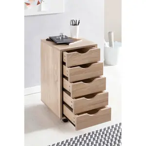 33cm Wide 5 -Drawer Mobile File Cabinet Sonoma oak colour