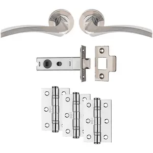 Premium Door Handle & Latch Pack - Chrome Curved Square Lever Round Rose